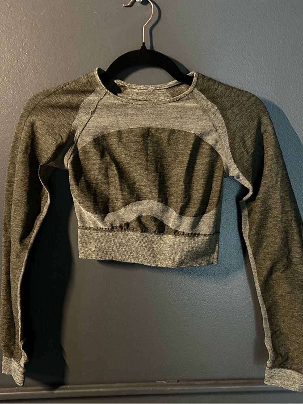 Long Sleeve Crop Top - Olive and Gray